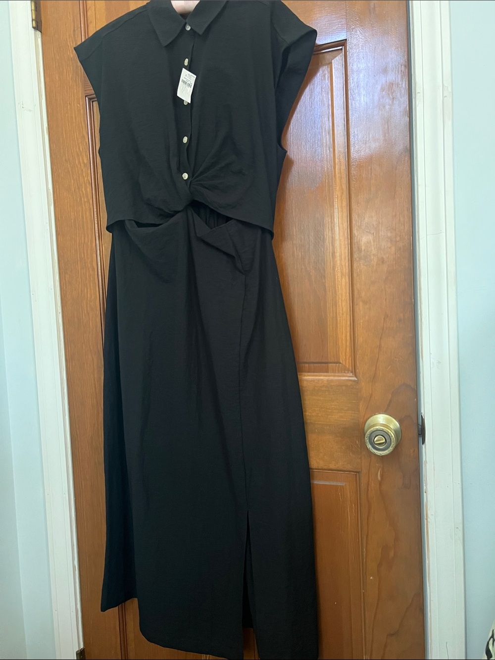 Old Navy Black Twisted Front open sides of waist, side slit at hem, Midi dress